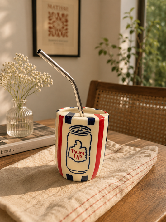 Thums Up Ceramic Sipper/Tumbler - with stainless steel straw