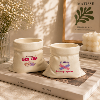 Friendship's Day Special- White Ceramic Pouch Mug with UV DTF Sticker