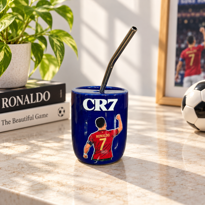 CR7 Football Player Inspired Ceramic/Tumbler- with stainless steel straw