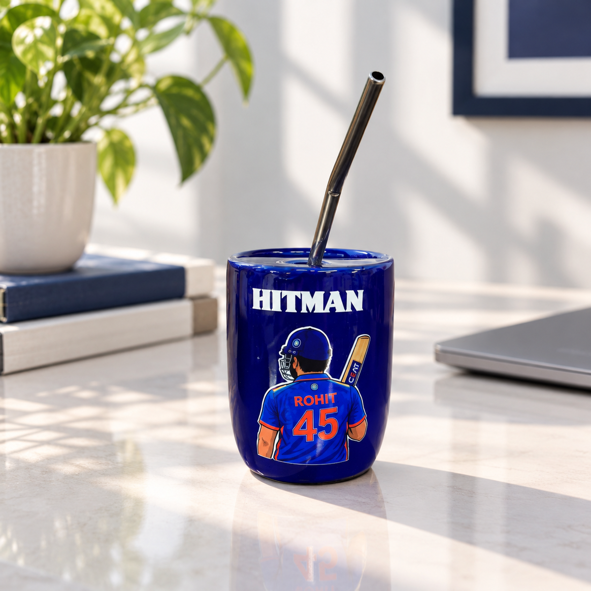 Hitman- Cricket Player Inspired Ceramic/Tumbler- with stainless steel straw