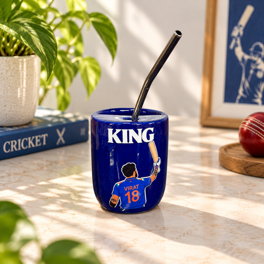 King Kohli- Cricket Player Inspired Ceramic/Tumbler- with stainless steel straw