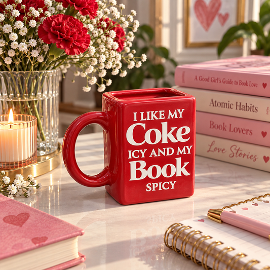 I Like my Coke Icy & Book Spicy- Red Ceramic Book Mug- UV DTF Stickers