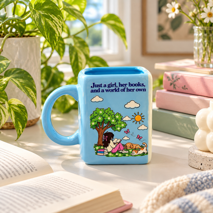 Just a Girl & Her Books- Green Ceramic Book Mug- UV DTF Stickers