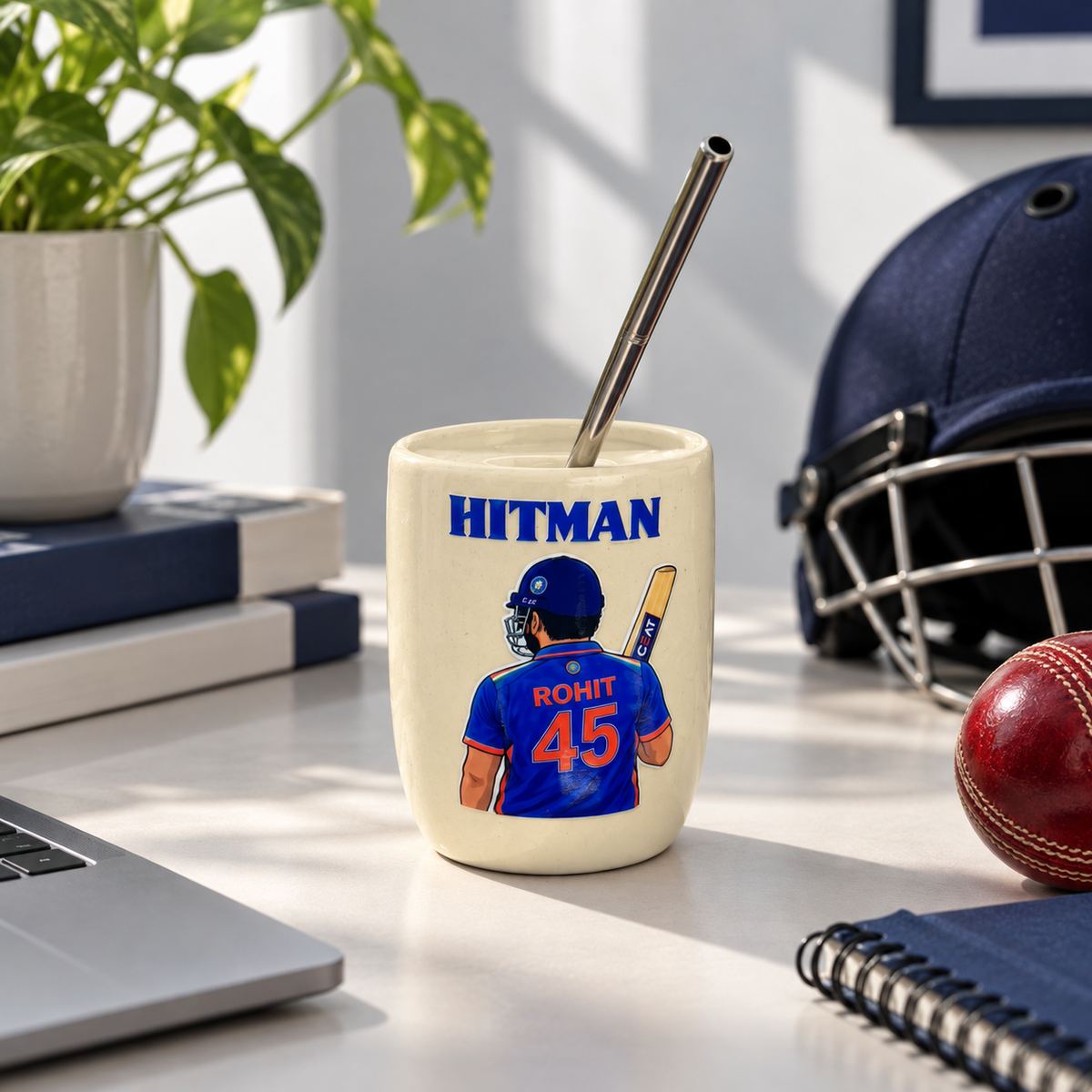 Hitman- Cricket Player Inspired Ceramic/Tumbler- with stainless steel straw
