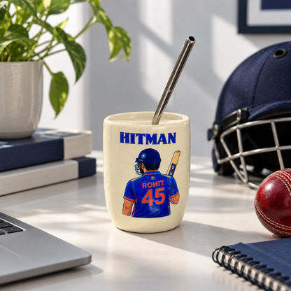 Hitman- Cricket Player Inspired Ceramic/Tumbler- with stainless steel straw
