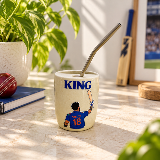 King Kohli- Cricket Player Inspired Ceramic/Tumbler- with stainless steel straw