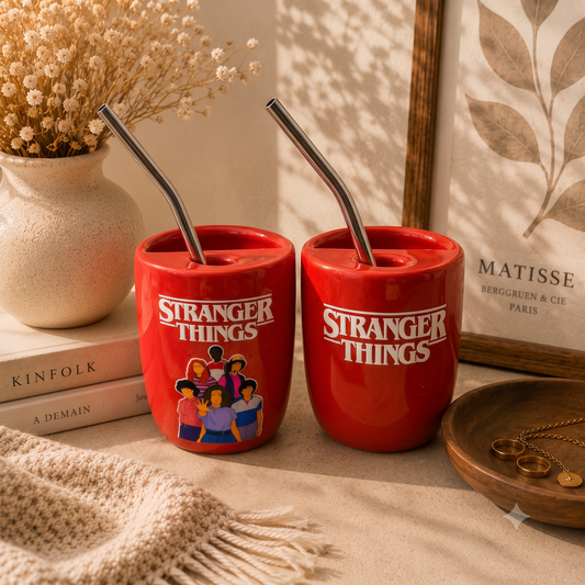 Upside Down Inspired Ceramic/Tumbler- with stainless steel straw- Duo- UV DTF Stickers
