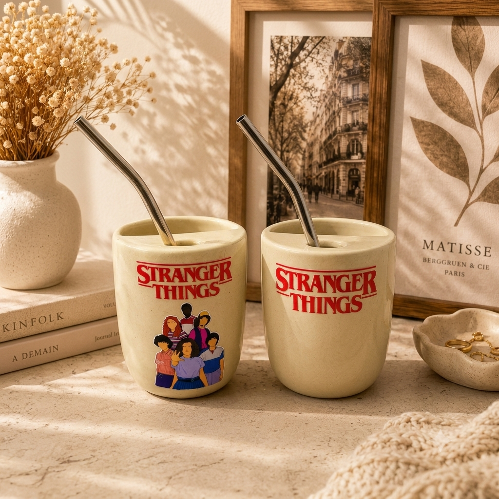 Upside Down Inspired Ceramic/Tumbler- with stainless steel straw- Duo- UV DTF Stickers