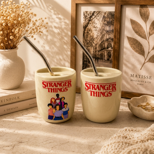 Upside Down Inspired Ceramic/Tumbler- with stainless steel straw- Duo- UV DTF Stickers