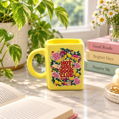 Hot Girl Book Club- Yellow Ceramic Book Mug- UV DTF Stickers