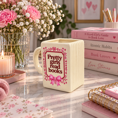 Pretty Girls Read Books- White Ceramic Book Mug- UV DTF Stickers