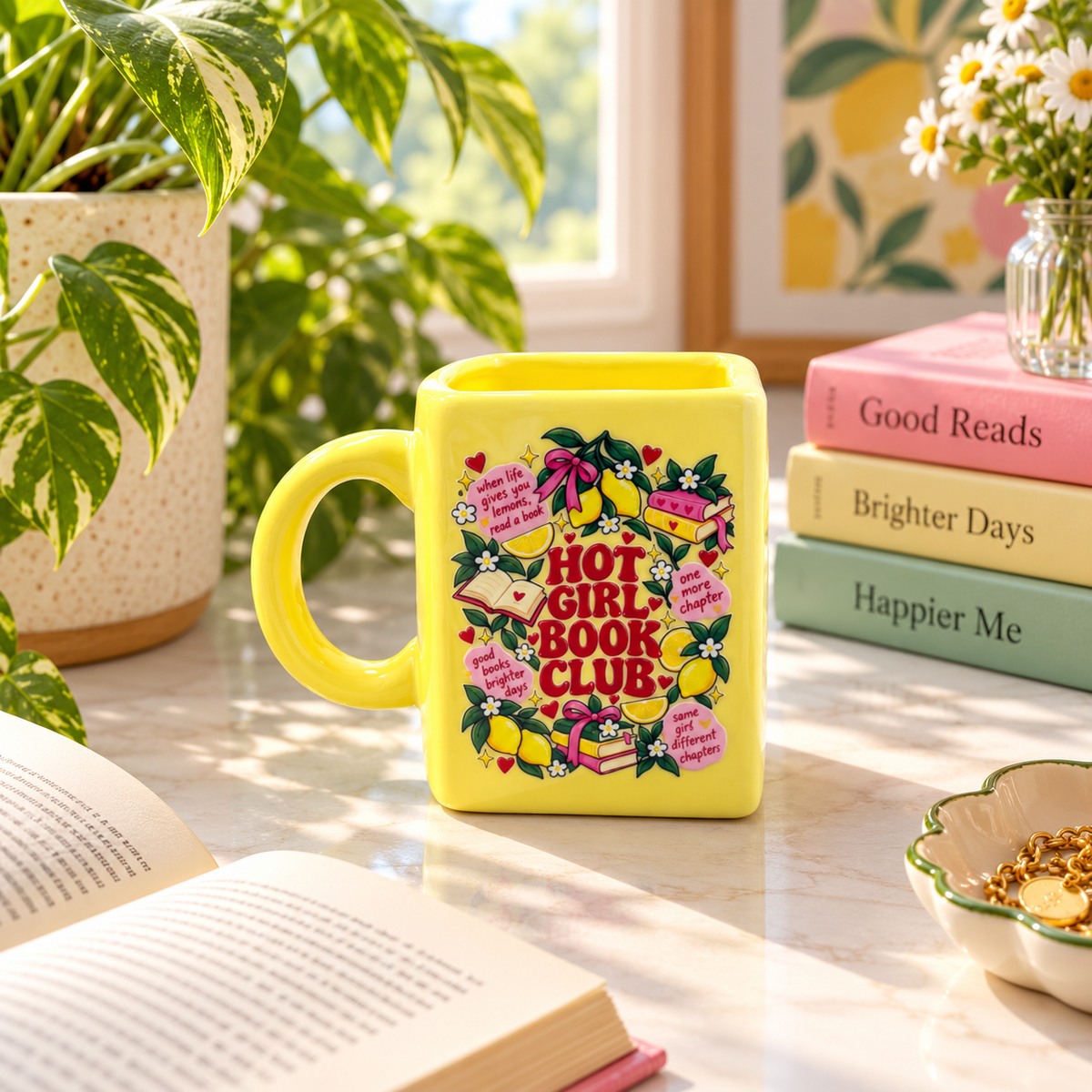 Hot Girl Book Club- Yellow Ceramic Book Mug- UV DTF Stickers