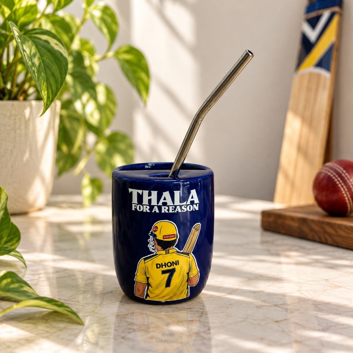 Thala- Cricket Player Inspired Ceramic/Tumbler- with stainless steel straw