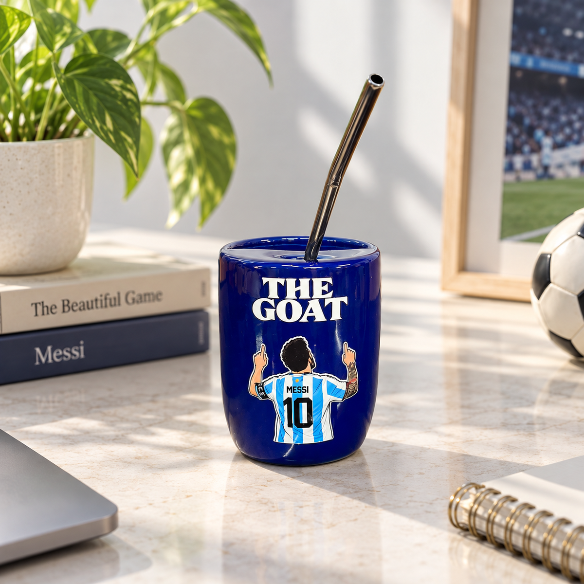 The Goat- Football Player Inspired Ceramic/Tumbler- with stainless steel straw